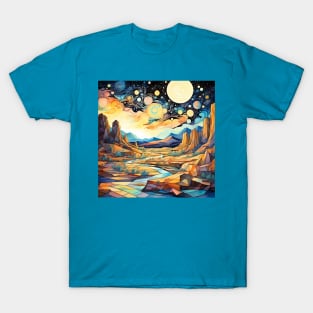 Cubist Southwestern Landscape With Swirling Sky T-Shirt